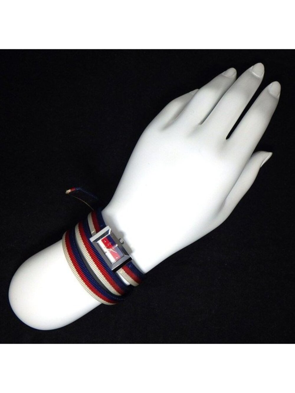Gucci Watch Frame 147.5 Rectangular White Red Navy Dial Long - Picture 9 of 10